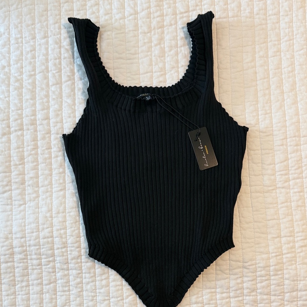 Black Ribbed Sleeveless Basque Tank